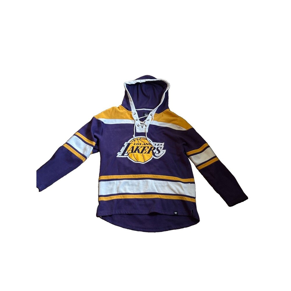 VGUC Los Angeles Lakers 47 Brand Superior Lacer Pullover Fleece Hoodie Sz Large